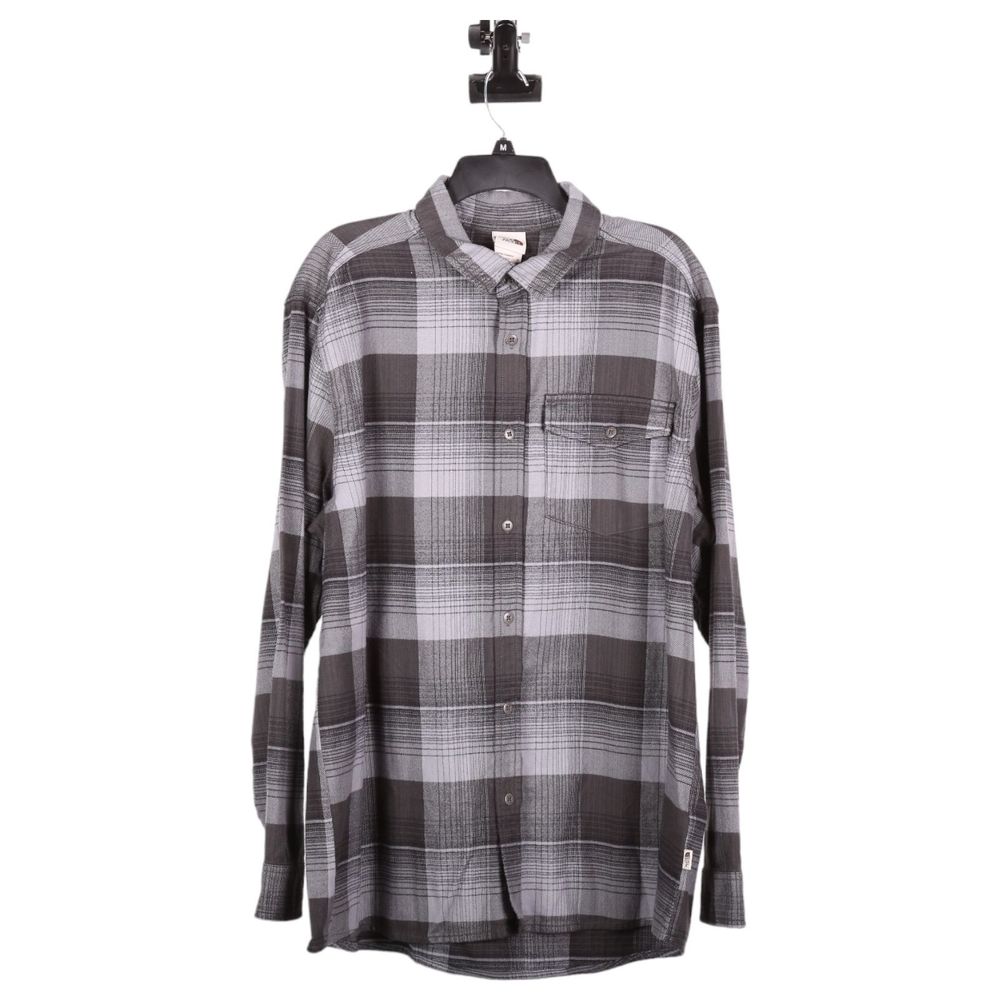 The North Face Mens Gray Button Pockets Plaid Shirt Size XL